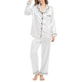 thumbnail image 1 of Bramtres Pajama Sets for Women 2 Piece Silk Pajamas Silk Like Pajamas Long Sleeve Set Two Piece Sleepwear Button Down Nightwear Loungewear Sets Satin Pajama Set Womens Pajama Sets White 4XL, 1 of 6