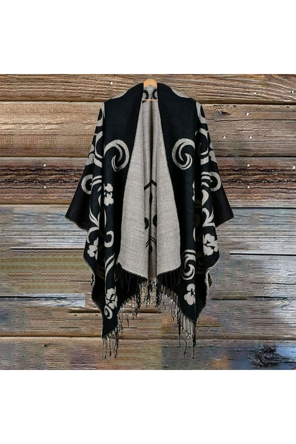 Scarf for Women,Shawl Wraps Women's Travel Plaid Shawl Wraps Open Front Poncho Cape Warm Oversized Sweaters Casual Cardigan Shawls For Fall Winter Ponchos Black 4