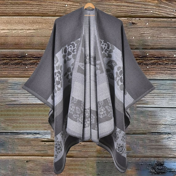 Bramtres Scarf for Women,Shawl Wraps Women's Travel Plaid Shawl Wraps Open Front Poncho Cape Warm Oversized Sweaters Casual Cardigan Shawls For Fall Winter Ponchos Grey