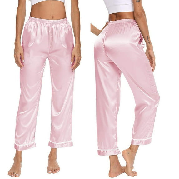 Bramtres Silk Pajamas Pajama Pants Women Sleepwear Long Pants Strap Nightwear Lace Trim Satin Cami Pant Pajama Lounge Pants Pajama Bottoms Pjs Bottoms Pink L