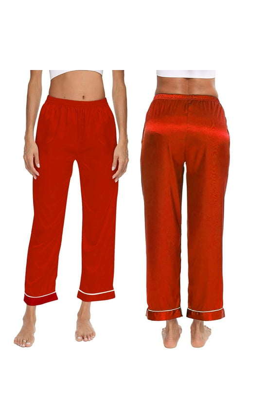 Silk Pajamas Pajama Pants Women Sleepwear Long Pants Strap Nightwear Lace Trim Satin Cami Pant Pajama Lounge Pants Pajama Bottoms Pjs Bottoms Red L