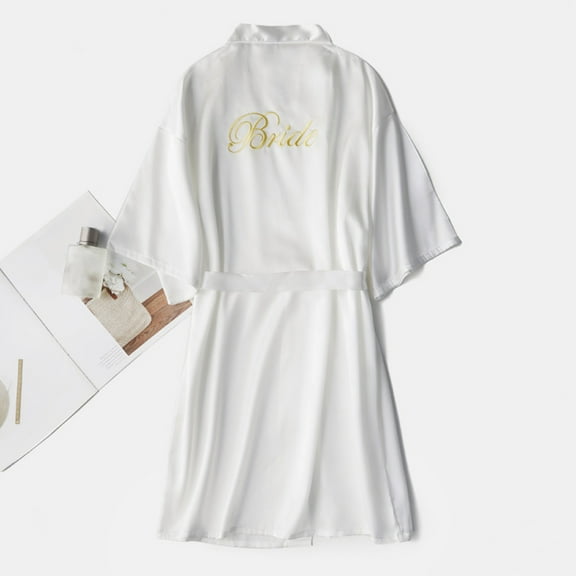 Bramtres Silk Pajamas Pj Sets Women's Soild Satin Sleepwear Pajamas Bathrobe Nightgown For Bride Wedding Party Nightgowns for Women Womens Pajama Sets Cotton Pajamas White M