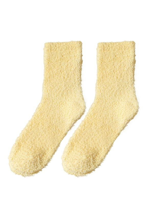 Socks for Women,Crew Socks Fuzzy Socks Soft Fluffy Winter Cozy Slipper Socks Cute Plush Warm Home Sleep Socks For Christmas Valentine's Day Gifts 2 Pairs Ankle Socks,No Show Socks Yellow