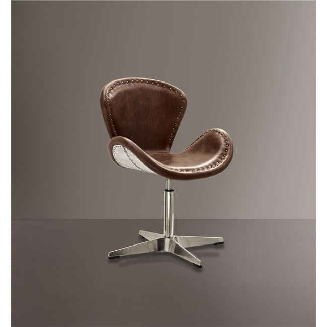 Brancaster Retro Brown Leather Swivel Accent Chair with Metal Base