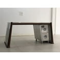 thumbnail image 1 of Brancaster Desk, Distress Chocolate Top Grain Leather & Aluminum Table Aviator Furniture Home and Office Decor (62 in Ches), 1 of 5