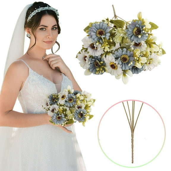 A Branch of 10 Artificial Chrysanthemums European Style Small Bouquets Artificial Flower Daisies Hairpin Decoration Flower Bouquets Autumn Colors 10 Star Shaped Chrysanthemums