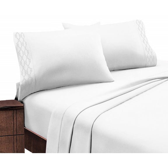 Branch 1800 Series Egyptian Comfort Embroidered 3 Piece Sheet Set (Twin, White)