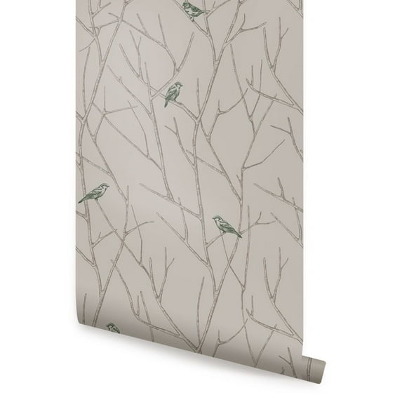 Branch Birds Peel and Stick Vinyl Wallpaper Roll -Blue, 24 inches wide x 108 inches long