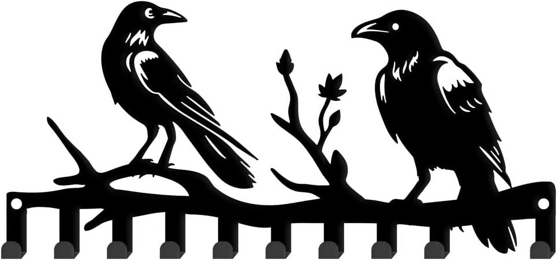 Branch and Crow Metal Key Holder Raven Decorative 10 Hooks Key Rack ...