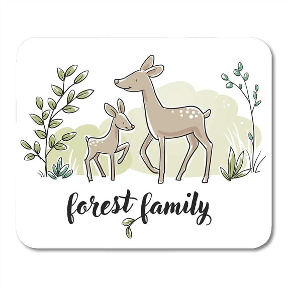 Branch Cute Forest Szene with Deer and Fawn for Baby and Children Designs Prints Cartoon Sketch Mousepad Mouse Pad Mouse Mat 9x10 inch