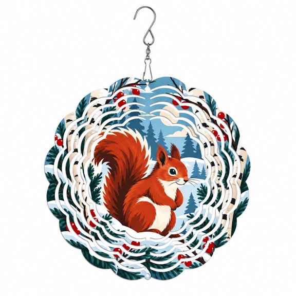 Branch Fan Squirrel Birch Grove Wind Spinner for Balcony Serene Winter