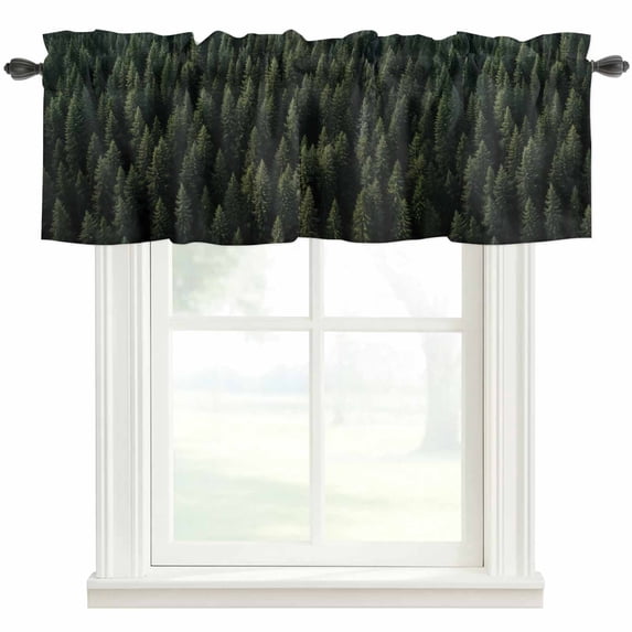 Branch Forest Leaves Window Valance Curtain Pine Plant Nature Green Rod Pocket Short Curtain for Living Room, Bedroom & Kitchen Window Decor 54x18in