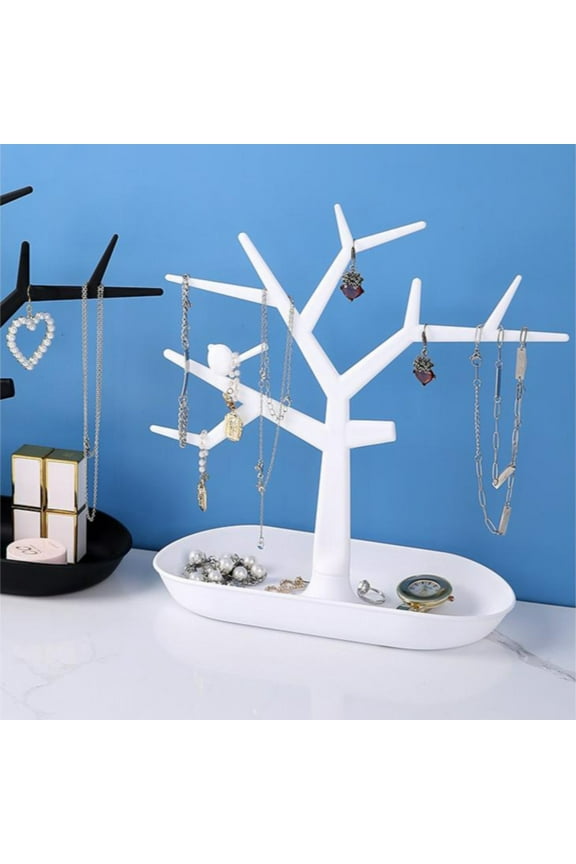 Branch Jewelry Display Tree Stand with Ring Holder, Plastic Hanging Organizer for Necklaces, Earrings and Bracelets, Countertop Jewelry Rack, Multiple Colors