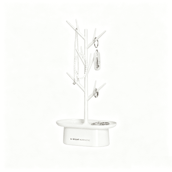 Branch Jewelry Rack, Desktop Storage Box Tree Tower Rack Hanging Organizer for Earrings, Necklaces, Hair Ties, Double Layer Storage Tray for Dressing Table, Entryway