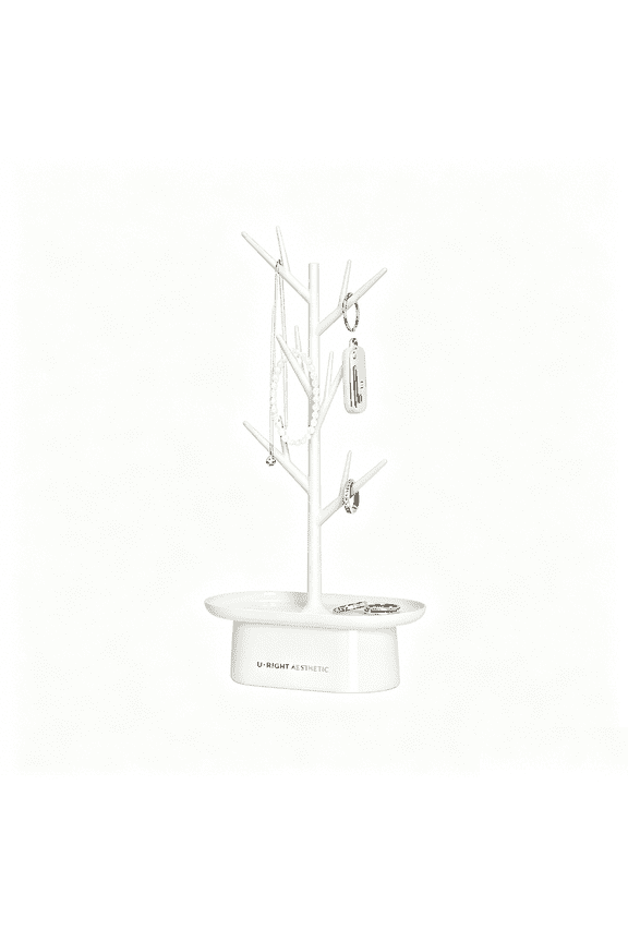 Branch Jewelry Rack, Desktop Storage Box Tree Tower Rack Hanging Organizer for Earrings, Necklaces, Hair Ties, Double Layer Storage Tray for Dressing Table, Entryway