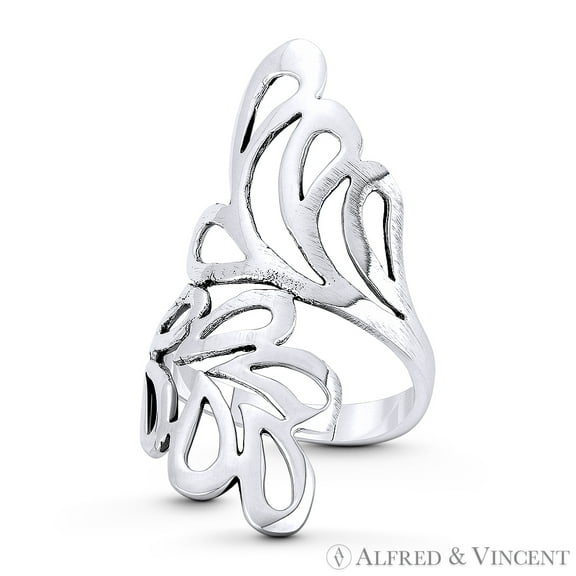 Branch & Leaf Green Thumb Garden Lover Charm Bypass Design Boho Statement 37mm (1.5in) Long Ring in Oxidized .925 Sterling Silver