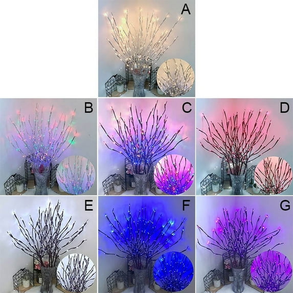 Branch Lights Battery Powered Willow Twig Lighted Branch Decorative Lights Artificial Tree DIY Light 20 Lights (5pcs Branches)