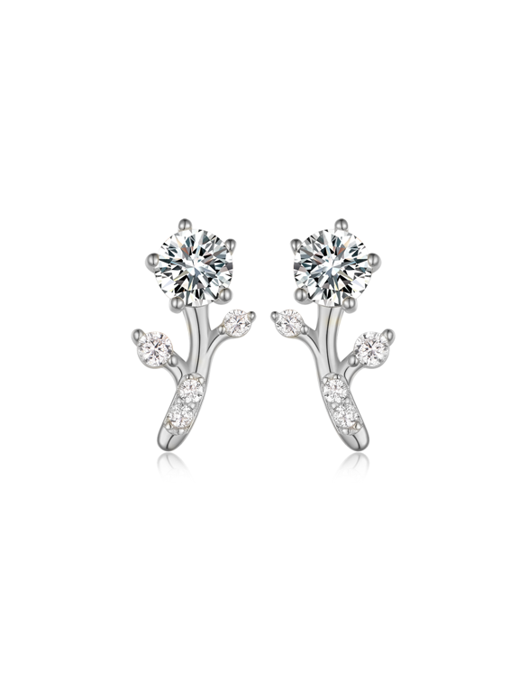 Branch Moissanite Stud Earrings - 5mm Center Stone, 925 Silver 18K Gold Plated, Nature Series Jewelry