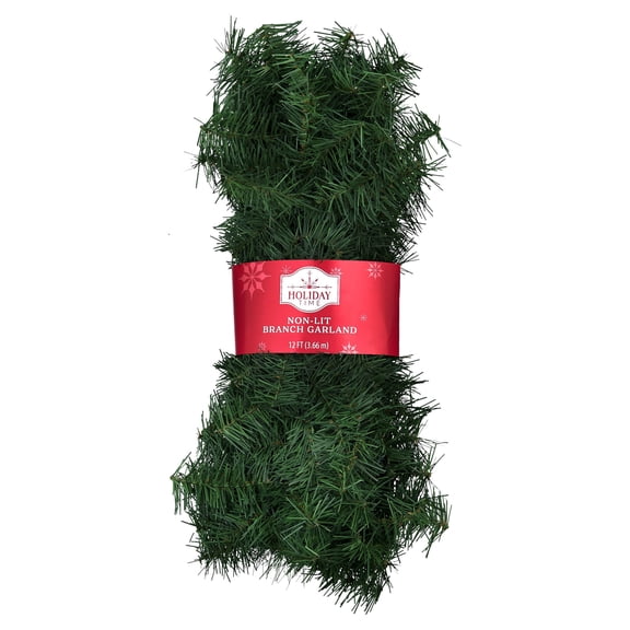 Evergreen Branch Unlit Artificial Christmas Garland, Green, 12', by Holiday Time