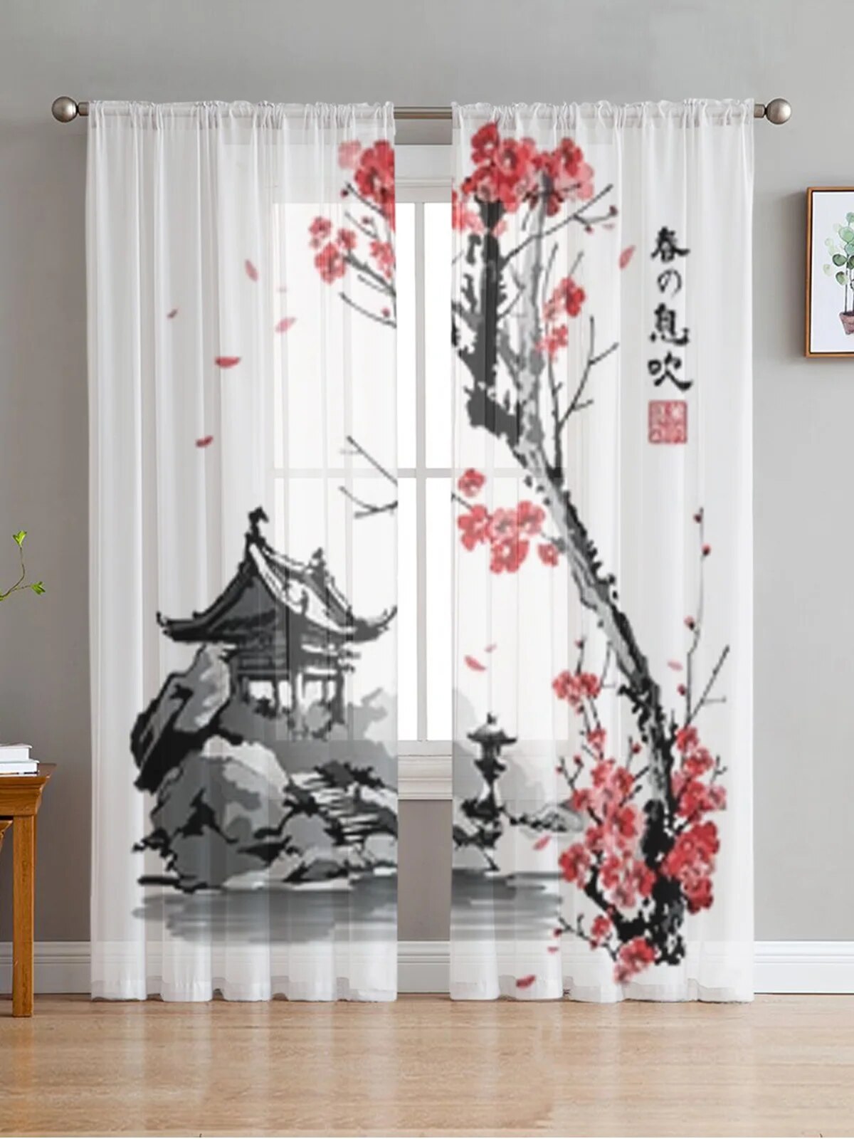 Branch Of Cherry Blossoms Sheer Curtains Bedroom Voile Curtain Living