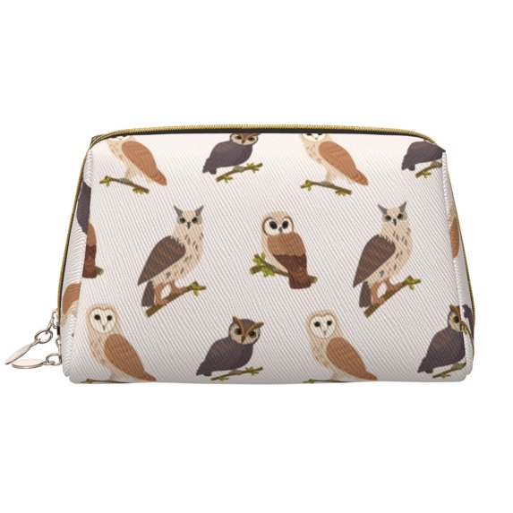 Branch Owls Makeup Bag, Large Capacity Travel Cosmetic Bag for Women Girls- Travel Toiletry Bag Leather Portable Waterproof Makeup Case Organizer with Handle