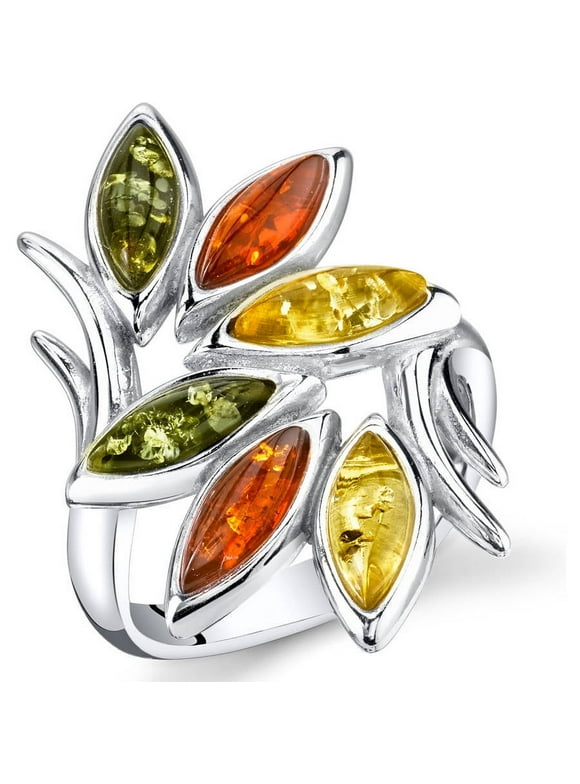 Branch Shape Orange Amber Ring in Sterling Silver