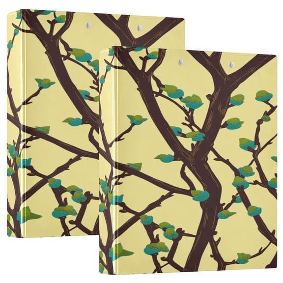 Branch with Leaves 12.4x10.6in PVC Round Ring Binder, D-Ring 3-Hole, Metal Clip, 200 Sheets
