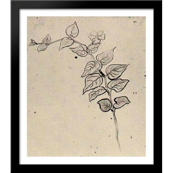 Branch with Leaves 28x32 Large Black Wood Framed Print Art by Vincent van Gogh