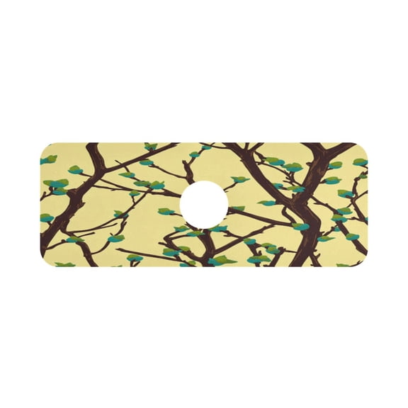 Branch with Leaves Single Compact Faucet Drying Pad 14.7x5.4in Absorbent Mat for Small Sinks, Vanity Countertops