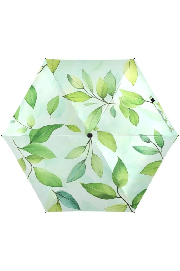 Branch with New Leaves Umbrellas for Sun Auto Open Close UV50+ Waterproof 5-Fold Compact Fiberglass Frame