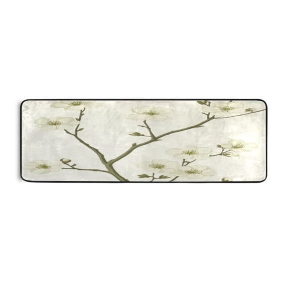 Branch with White Blossoms 72x24" Runner Rug, Non-Slip Memory Foam Cushion, Anti-Crease for Hallways and Bedrooms