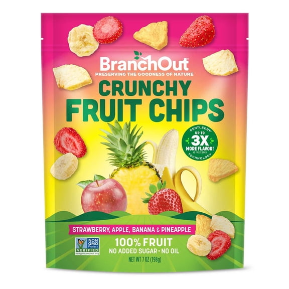 BranchOut Crunchy Fruit Chips with Strawberry, Apple, Banana & Pineapple, No Added Sugar, 7 oz.