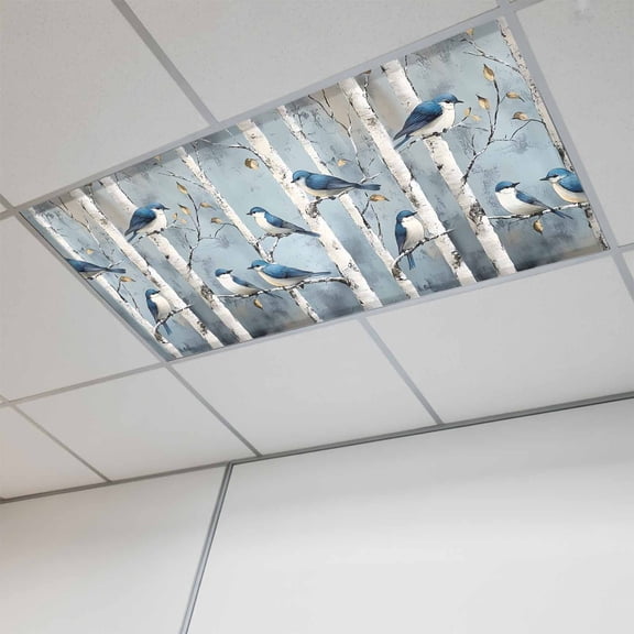 Branches Birds Magnetic Fluorescent Light Covers for Ceiling Lights 2 x 4 Feet, Vintage Animal Modern Office Classroom Kitchen Drop Ceiling Light Covers Lighting Filters Shade Panel 1 Pack
