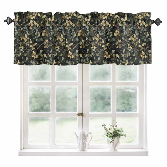 Branches Green Leaves Kitchen Valances for Windows 42x12 Inch Kitchen Curtains Valances Rod Pocket Vintage Botanical Forest Bathroom Window Valances for Window Treatment Decor
