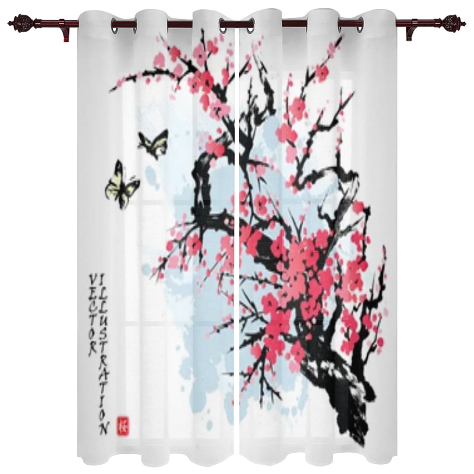 Branches Of Sakura Japanese Style Window Curtain For Kids Room Home ...