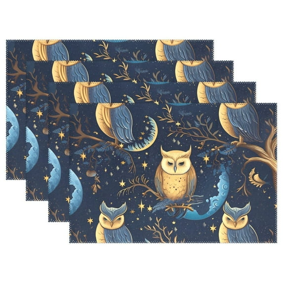 Branches and Owls 12×18 inch Placemats Heat Resistant Washable Foldable Rectangular Placemats Set Decoration Indoor Outdoor for Kitchen Dining Table 6PCs