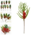 thumbnail image 1 of Branches Picks Stems, Red Berry Faux Spray H Simulated Pine Needles Single Norfolk Pine, Branches Picks Stems with Red Berries, for Vases, House Decor, Realistic, Festive Design, By Kingtowag, 1 of 9