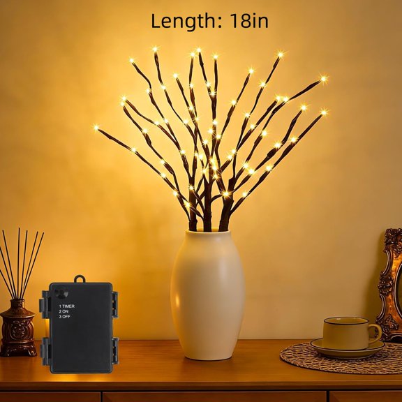 Branches Tree Lights: 18In Brown Willow Twig Light with Timer for Vase Decor Tree Branch Light with 60 Warm White LED for Tabletop Living Room Indoor Decoration