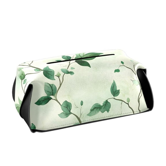 Branches and Green Leaves Tissue Box Cover Leather Square Rectangle Tissue Box Holder for Bathroom Living Room Desk Office Decor