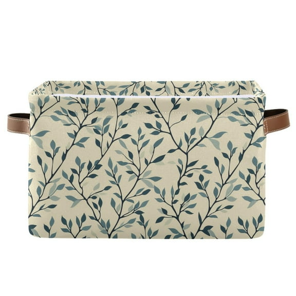 Branches and Leaves Storage Bins with Handle Fabric Organizer Basket Foldable Box 1 Pack 14.2x10.2x8.3