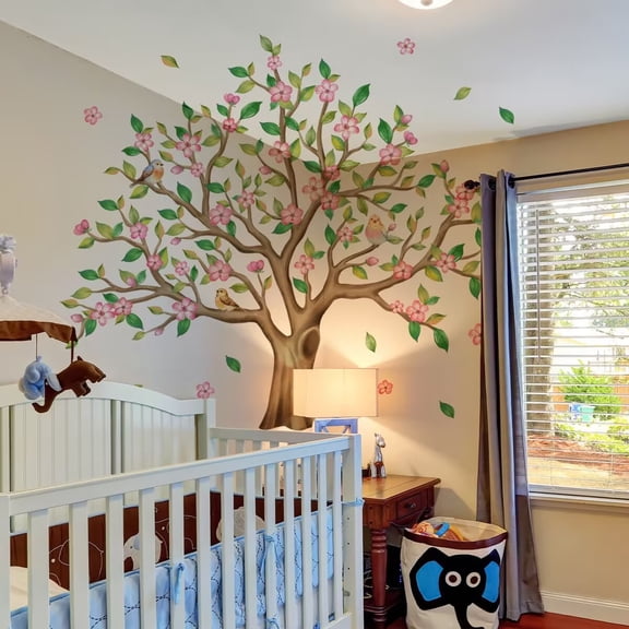 Branches and bird stickers, Peach tree decals, bird stickersPink flower sticker Removable Bathroom Wall Art Decor Peel and Stick Murals for Nursery Bedroom Living Room Classroom Cars ,Playroom,Kinde