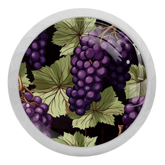 Branches of Grapes Fruits Glow in The Dark Crystal Glass Cabinet Knobs 4 Pcs Drawer Handles for Kitchen Cabinets Dresser Cupboard Wardrobe