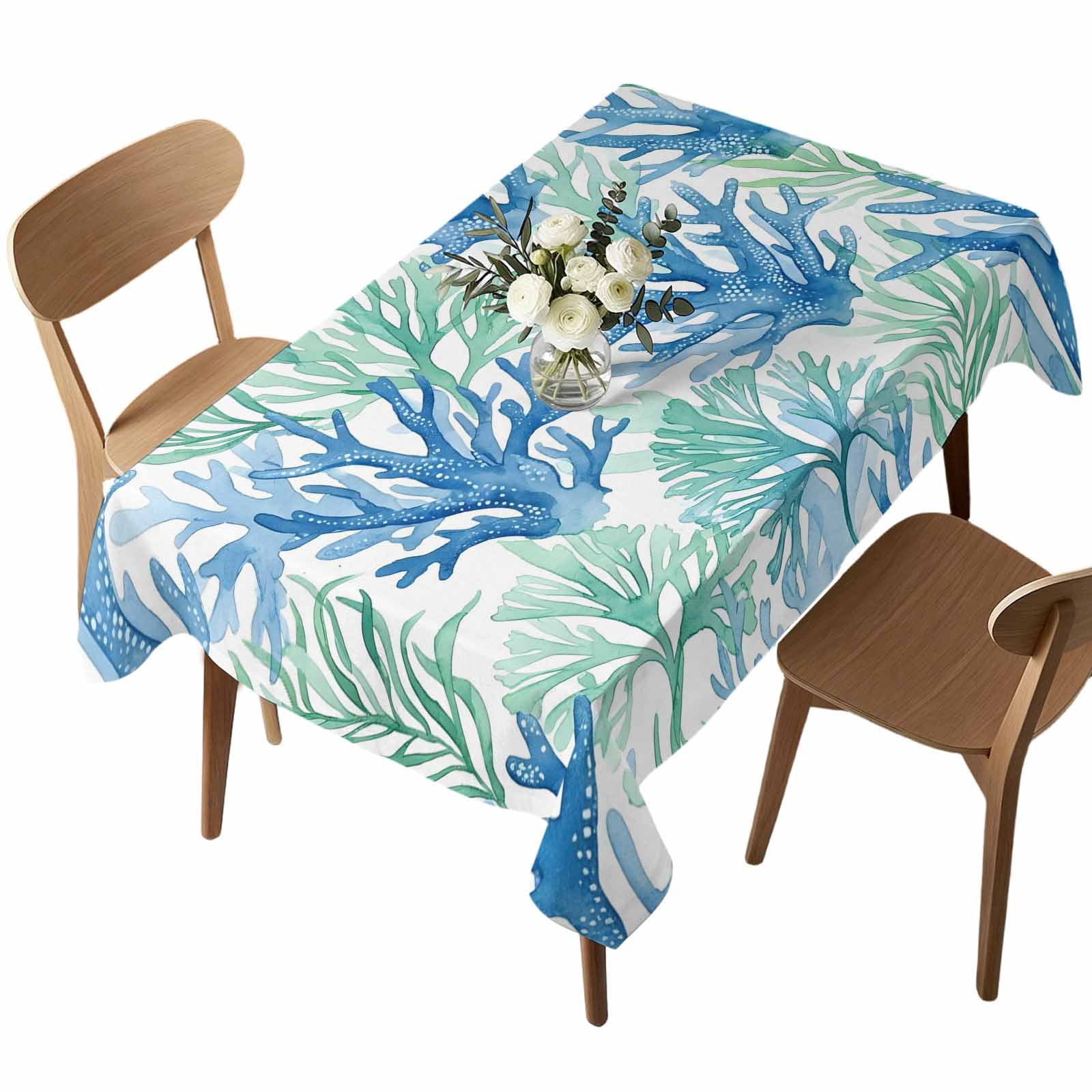 Branching Coral Rectangle Tablecloth Watercolor Teal Blue Green Corals ...