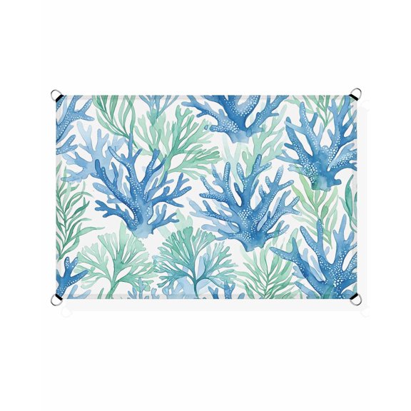 Branching Coral Sun Shade Sail 6.5'X10' Watercolor Teal Blue Green Corals Marine Life UV Block Outdoor Sail Shades Breathable Waterproof Rectangular Sunshade for Patio Garden Pool Pergola Porch