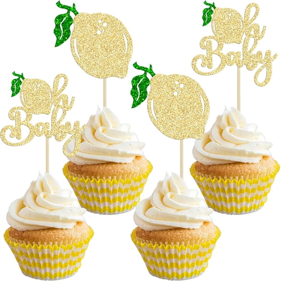 Brand 12Pcs Glitter Gold Lemon "Oh Baby" Cupcake Toppers, Fruit Themed Cupcake Picks for Summer Baby Shower/Gender Reveal Party Decorations
