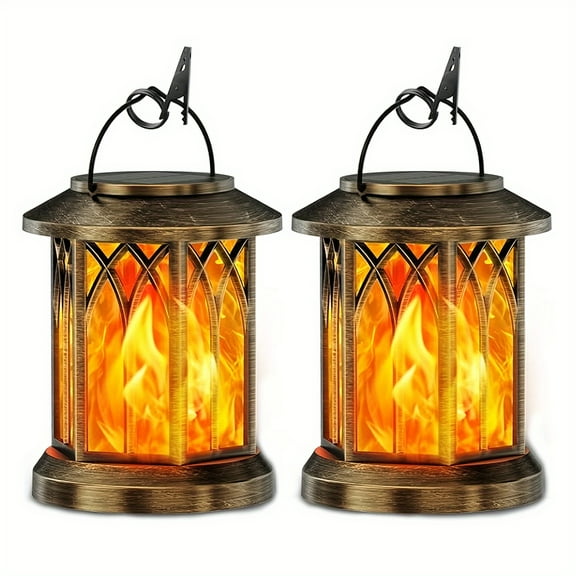 [Brand] 2/4 Pack Solar Hanging Lanterns Outdoor - Flickering Flame Lights, Auto On/Off | Bronze/Black, Perfect for Yard Garden, Christmas & Halloween Decor, Weather-Resistant Solar Outdoor Lights