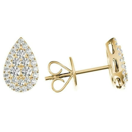 Brand .33 Tcw Yellow Gold Diamond Halo Pave Earrings E20238y On Sale