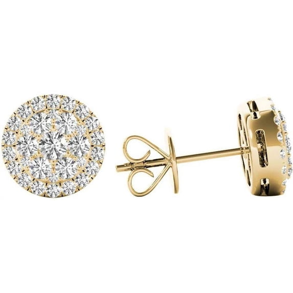 Brand .43 Tcw Yellow Gold Diamond Halo Pave Earrings E20236y On Sale