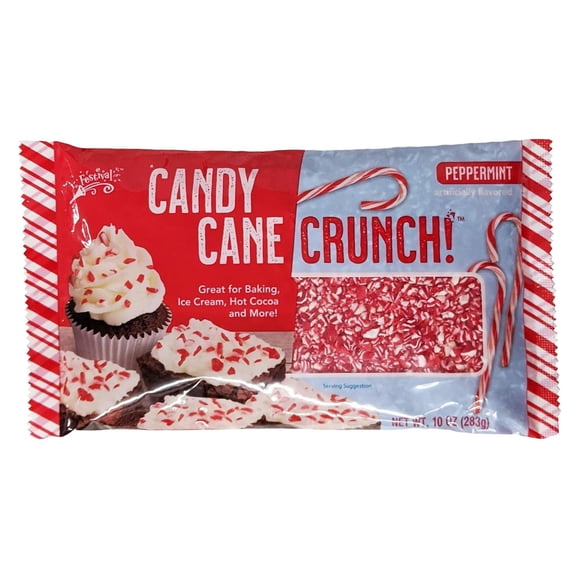 Treat Yourself! | Festival Peppermint Candy Cane Crunch | Holiday 10 oz Bag (1 Pack) | Crushed Candy Cane Pieces for Baking, Hot Cocoa, Ice Cream, & Holiday Desserts