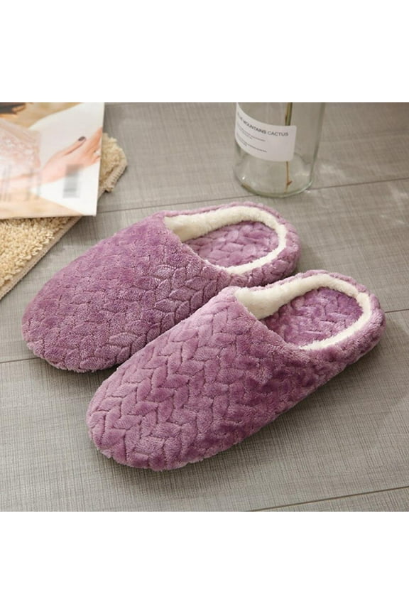 Brand Clearance！Jacquard Non-slip Cotton Slippers Soft Bottom Slippers Indoor Cotton Cotton Slippers Suede Winter Warm Home Floor Bedroom Shoes